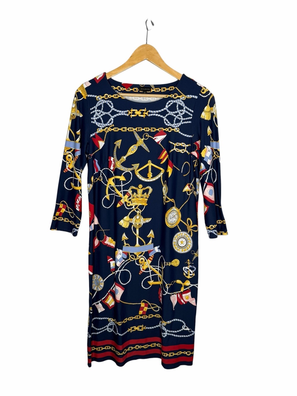 Talbots NAUTICAL-PRINT JEWEL-NECK SHIFT DRESS Medium Jersey - Picture 3 of 7